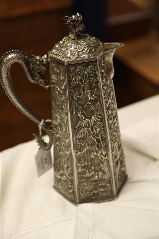 A late 19th/early 20th century Chinese silver coffee pot by Wang Hing, Hong Kong, gross 26 oz.